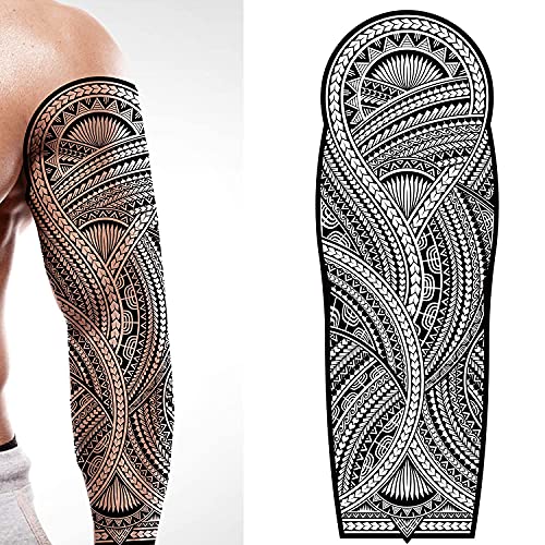 Tatodays temporäres tattoo mit vollem arm, zum aufkleben, körperkunst, transfer, tribal, polynesisch, hawaiianisch, aztekisch, kostüm, herren und damen, fake-temp-tattoo, cosplay