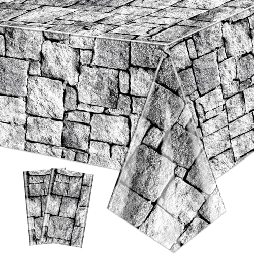 Steinwand-Tischdecken, Kopfsteinpflaster-Tischdecken, rechteckige Ziegel-Tischdecke, Steinwand-Hintergrund für mittelalterliche Burgritter, Halloween-Partyzubehör, 130 x 230 cm, 2 Stück