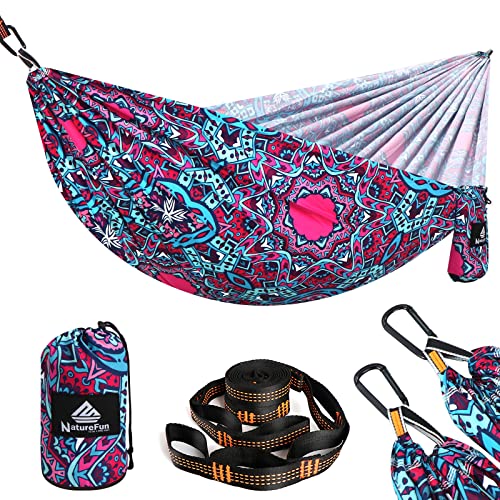 NATUREFUN Ultraleichte Reise Camping Hängematte | 300 kg Tragkraft (275 x140 cm),Atmungsaktiv,Schnelltrocknendes Hängematten |2 x Premium Karabiner,2 x Schlingen Inbegriffen | Draußen Drinnen Garten