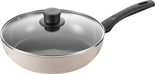 BALLARINI Ledro Schmorpfanne mit Deckel, 28 cm, Aluminium, Induktionsgeeignet, Keramik-Antihaftbeschichtung, Thermopoint, Made in Italy, Beige