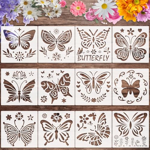 OOTSR 12 Stück Schmetterling Schablonen Wandgestaltung Set, 10cm Zeichnung Malschablonen DIY Schablonen, Vorlagen für Scrapbooking Holz Möbel Leinwand Deko