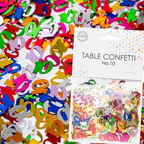 Konfetti Zahl 10 Bunt zum 10. Geburtstag | Deko für Kindergeburtstag und Party | 500 Stück, metallic-bunt, 10mm groß | Zahlenkonfetti Tischkonfetti Tischdeko Jubiläum, Edition: Zahl 10