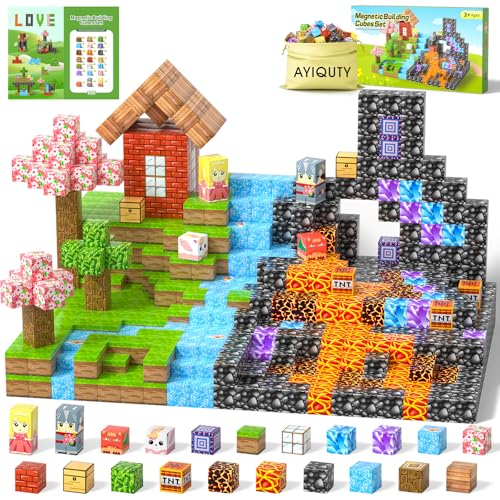 AYIQUTY Magnetische Bausteine, 84PCS Magnetic Blocks Set, 23 Elemente Magnetbausteine, Magnetsteine Spiel Spielzeug Geschenk ab 3 4 5 6 7+ Jahre Junge Mädchen