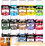 LEOBRO Epoxidharz Farbe, 16er×10G Metallic Mica Pulver mit löffel und Rührstäbchen, Seifenfarbe Pigmente Pulver, Resin Farbe für Epoxidharz, Seife, Gießharz, Badebombe, Kerze, Kosmetik, DIY