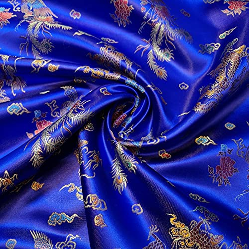 Chinesischer Brokatstoff, traditionelles Drachenkleid, bestickt, Seide, Satin, orientalisch, Königsblau