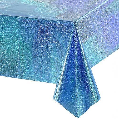 Blau Party Tischdecke Glitzer - Foil Kindergeburtstag Tischdecken Wasserabweisend Einweg Deko für Meerjungfrau Frozen Stitchs Bluy Gefrorene Unterwasserwelt Geburtstag Toys Einschulung Schulkind Party