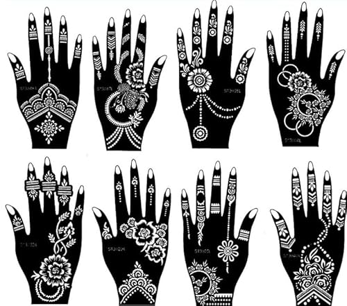 Henna Tattoo Schablonen Tattoo Vorlagen 8 Stück für Hände Set Mahal