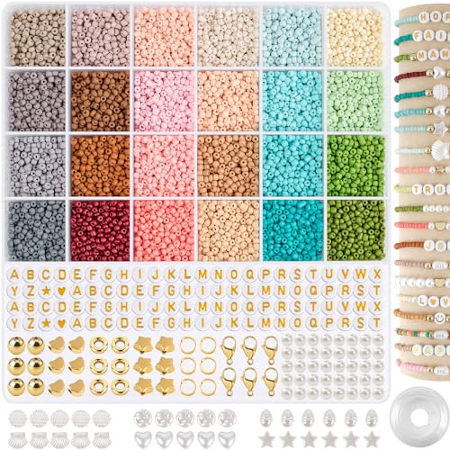 RUBY Perlen für Armbänder, 3mm Perlen zum Auffädeln mit Buchstabenperlen Perle, 24 Farben Glasperlen Charm Kit Armbänder Selber Machen, Perlen Set für Armbänder Schmuck Herstellung, Partys, Feiertage