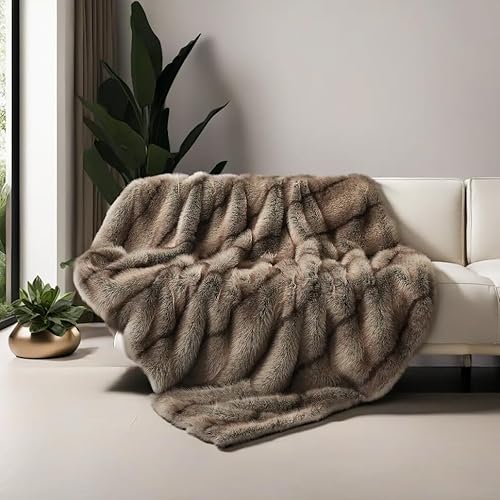 inchgrass Kunst-Nerz-Fell-Decke Luxus-Felldecke Sofa Flauschige Decke – Superwarme Elegante gemütliche Kuscheldecken für Couch, Sessel und Bett, waschbare Plüschdecken 130x150 cm Braune Wohndecke