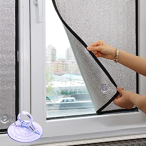 Sichtschutz Wärmeisolierung Reflektierende Fensterfolie,UV-Schutz Sonnenschutzfolie Fenster Innen oder Außen,Aluminiumfolie Isolierfolie,mit Saugnapf,für das Heimbüro,Garage (60x120cm/24''x47'')