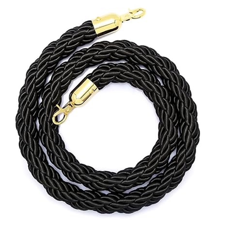 CHUXIBA Absperrseil 1-5m Absperrkordel goldenen (Ø32 mm) karabinerhaken Hanfseil personenleitsystem absperrband crowd control rope/Black/1.8m