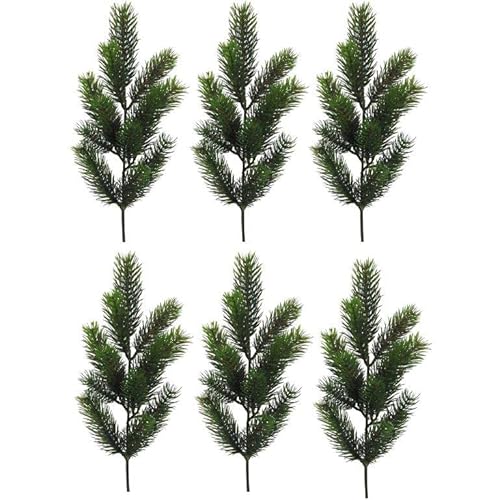 Annastore 6 x Künstliche Tannenzweige L 60 cm mit jeweils 18 Trieben für weihnachtliche Dekorationen - wetterfest - frostsicher - Weihnachtsdekoration - Tannenzweige künstlich