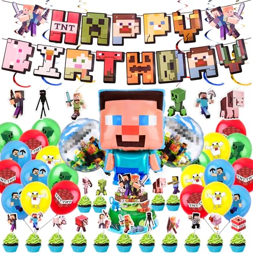 WuGU Geburtstagsdeko Jungen - 47 Stück Videospiele Party Supplies, Mini-Craft Dekoration, Kinder Partyzubehör Set für Birthday