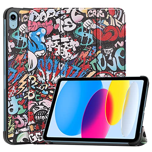 Palizufio Hülle für iPad 10 Generation 2022 10.9",Schlank Leicht PU Leder Tasche Schutzhülle Flip Folio Dreifach Ständer Klapphülle Abdeckung mit Auto Wecken/Schlafen,Graffiti