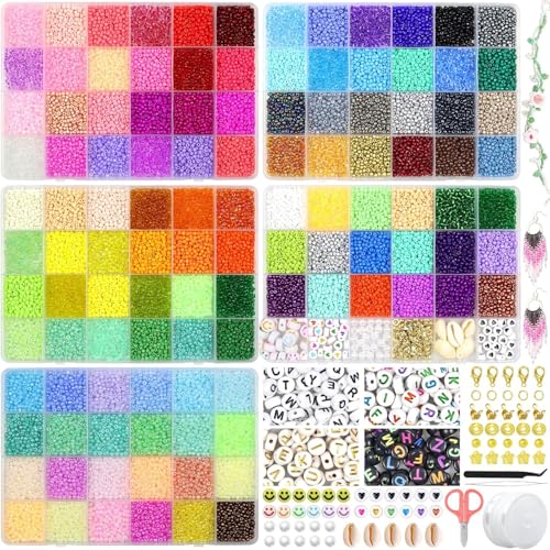 BIBOKLTIY 114 Farben 29300 Stück 3mm Glasperlen zum Auffädeln, glasperlen für armbänder erwachsene, Armband Rocailles Perlen Set, Perlenkette Selber Machen Set, Bastelperlen zum Auffädeln