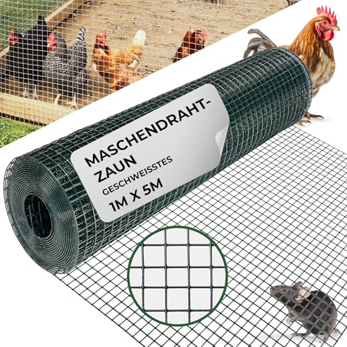 STREND PRO Maschendrahtzaun | Geschweißt - PVC | 1m x 5m | 1,2 mm, 12,7x12,7mm | Kaninchendraht, Hasendraht, Volierendraht für Garten & Tierhaltung | Hasengitter, Hühnerzaun, Zaun