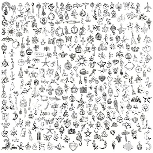 300 Stück Mini DIY Armband Charms Tibetan Silber Schmuck Anhänger Metall Basteln Lustig Kinder Personalisierte Geschenk Set Klein Vintage Deko Kit Aesthetic Halskette, Ohrring Zubehör